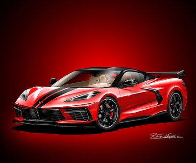 C8 Chevrolet Corvette Stingray Art Prints by Danny Whitfield | TORCH RED - SILVER QES  WHEELS | Car Enthusiast Wall Art - image1